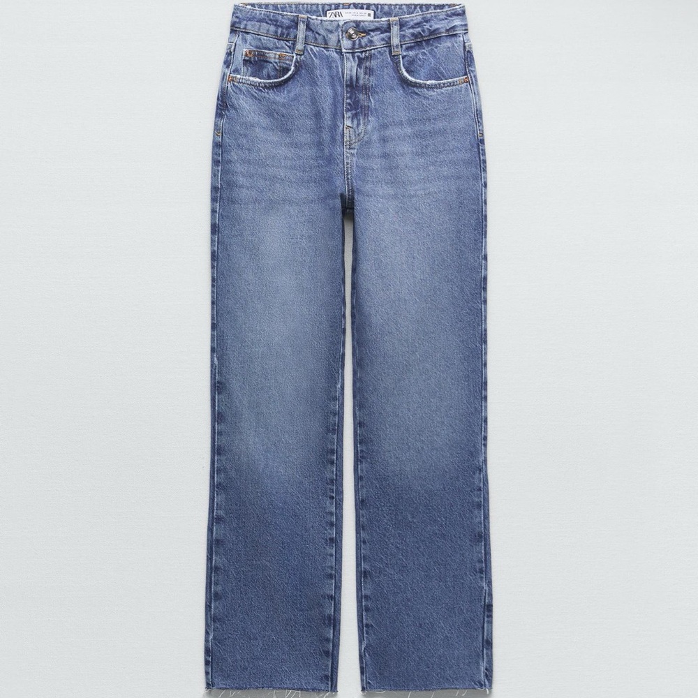 Zara High Rise Straight Leg Classic Mid Blue Women's Jeans